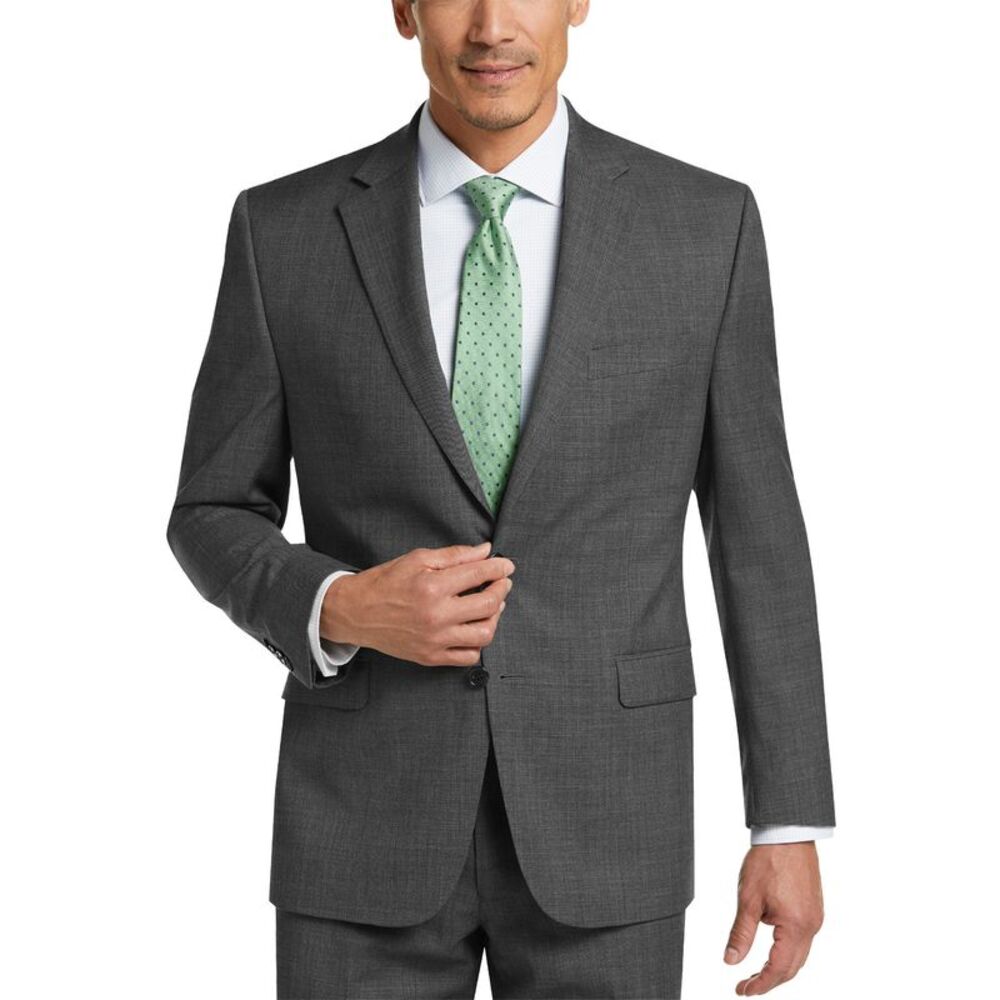 Lauren Ralph Lauren Mens Classic Fit Wool Sharkskin Suit Jacket 38 Regular Grey